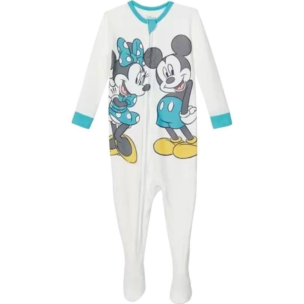 Disney Mickey Minnie Mouse 2 Pack Footed Sleeper Pajamas White Gray 18M New! - Picture 3 of 9